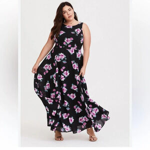 Torrid Formal Black Floral Rose Maxi Dress Size 14